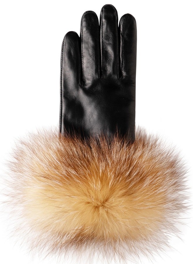 VIKIDEER Super Warm Fur Lined Leather Gloves Women Raccoon Fur Cuffs Luxurious Touchscreen Texting Driving Black Medium - Image 1